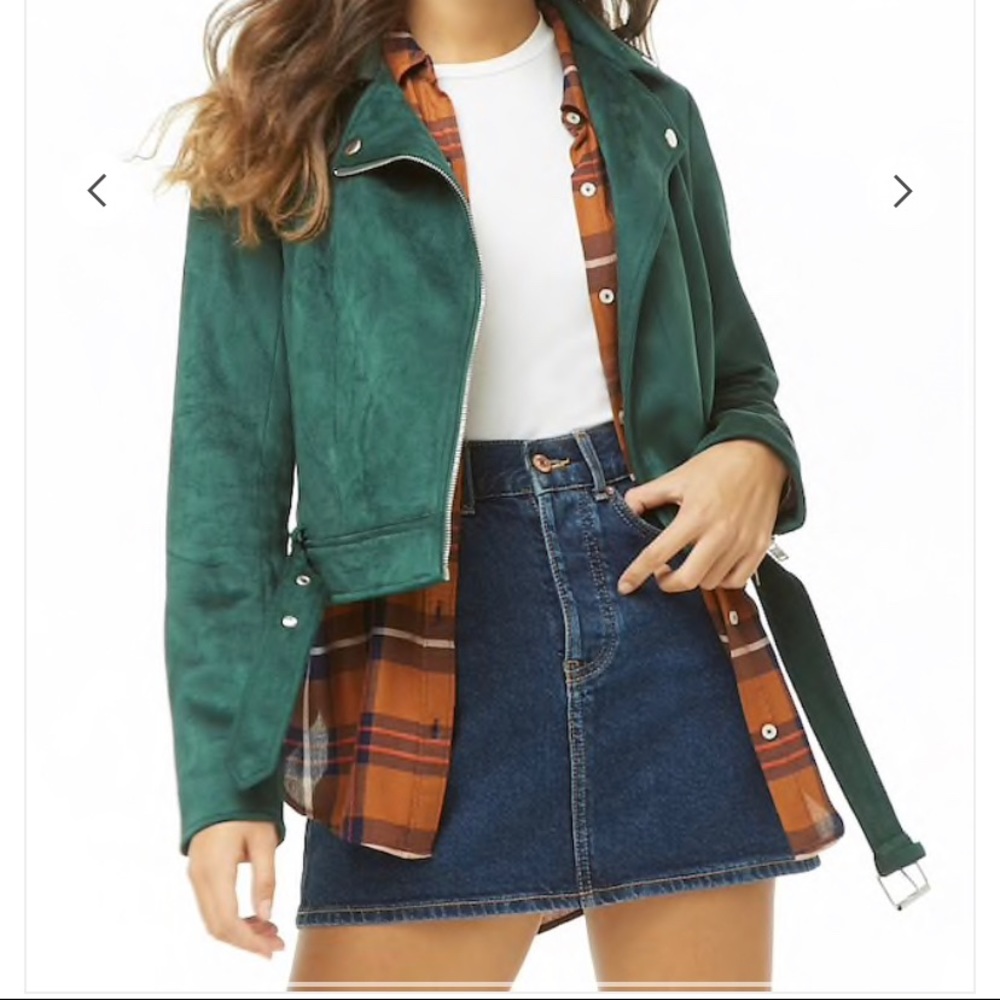 women green Faux Suede Moto Jacket